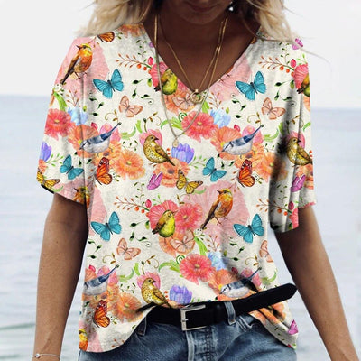 Blusa Casual con Estampado Animal Cuello V Manga Corta Personalizable - Image 11
