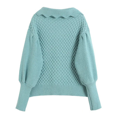 Cardigan Tejido con Mangas Globo Bordadas para Mujer - Image 2