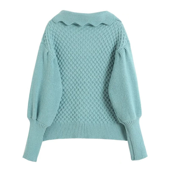 Cardigan Tejido con Mangas Globo Bordadas para Mujer