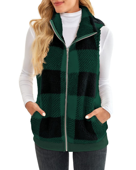 Chaleco Cardigan de Terciopelo Reversible con Cuadros Gruesos y Cuello de Pie - Image 6