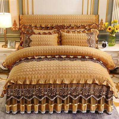Juego de Cama Acolchado Europeo 4 Piezas con Faldón y Forro Grueso de Felpa - Image 12