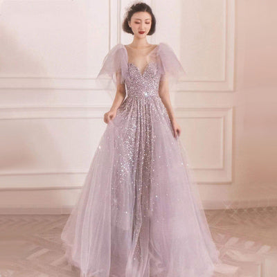 Vestido de Lujo Gris con Mangas Volantes - Elegancia Sofisticada para Eventos - Image 8