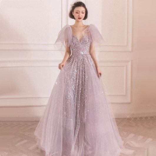 Vestido de Lujo Gris con Mangas Volantes - Elegancia Sofisticada para Eventos - Image 8