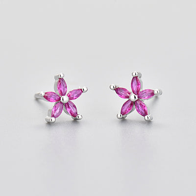 Aretes de Piedra de Caballo con Flor de Cinco Pétalos y Diamantes de Color - Image 4