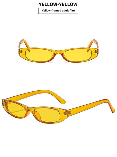Yellow retro small frame sunglasses with translucent frames and matching yellow lenses on a white background. - Image 28