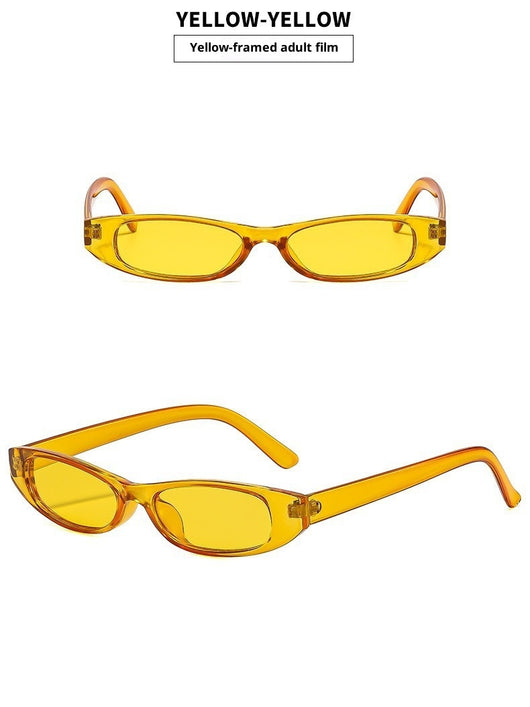 Yellow retro small frame sunglasses with translucent frames and matching yellow lenses on a white background. - Image 28