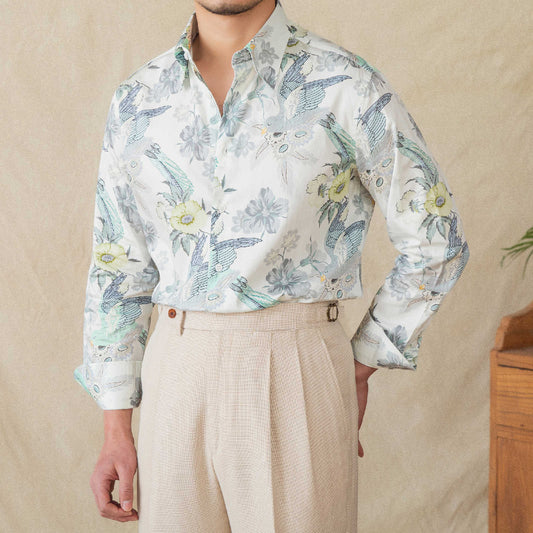 Camisa de Algodón Estampada Manga Larga para Hombre
