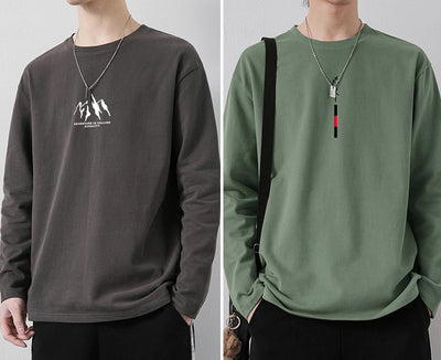 Camiseta de Algodón Manga Larga Suelta para Hombre - Image 10