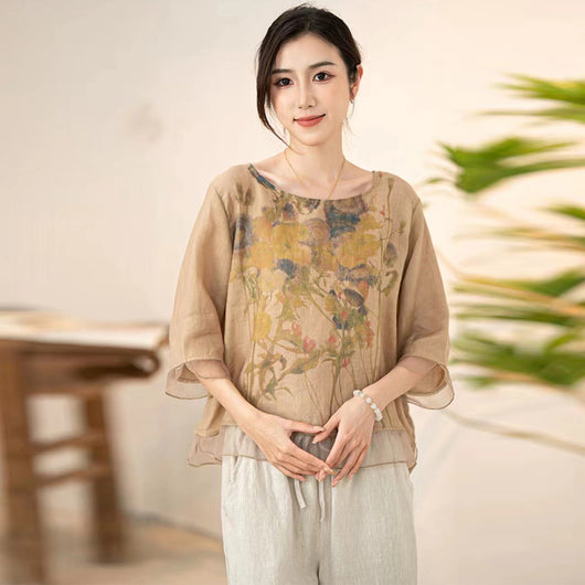 Blusa Suelta Estilo Chino Artística Talla Grande para Verano - Image 15