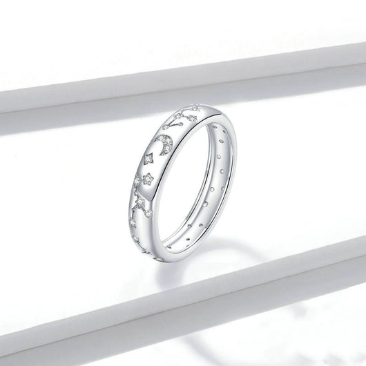 Anillo de Plata 925 Estrella y Luna Brillante Platinado - Image 8