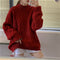 Suéter Retro Tejido Lazy Wind Rojo con Detalle Trenzado para Mujer