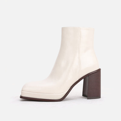Botas Tobilleras de Cuero con Tacón Grueso y Suela Reforzada Impermeables