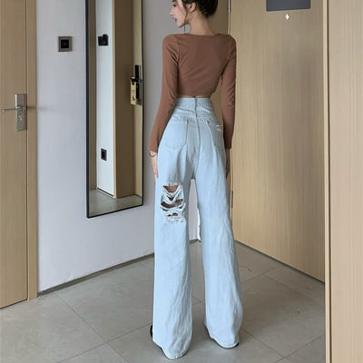 Pantalón Roto de Cintura Alta Ancho y Suelto - Image 5