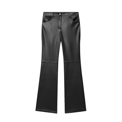 Pantalones de Cuero Casual Efecto Pierna Larga con Cintura Elástica y Bota Acampanada - Image 2