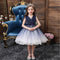 Vestido Azul Elegante para Niñas - Diseño Floral Cuello en V