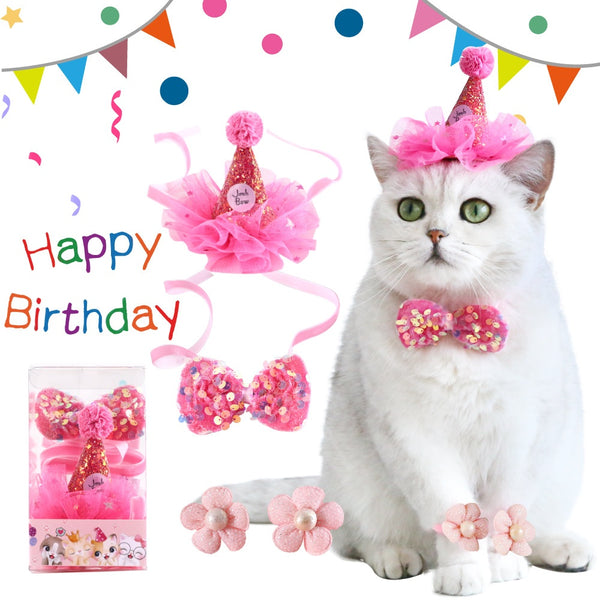 Disfraz de Fiesta para Gatos con Sombrero, Pajarita y Flores