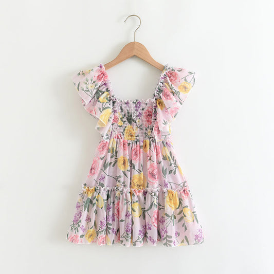Vestido Niña Manga Volante Estampado Floral Verano