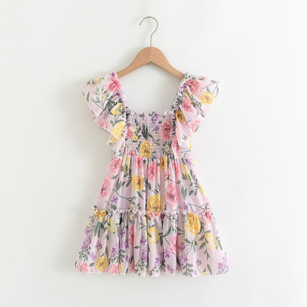 Vestido Niña Manga Volante Estampado Floral Verano