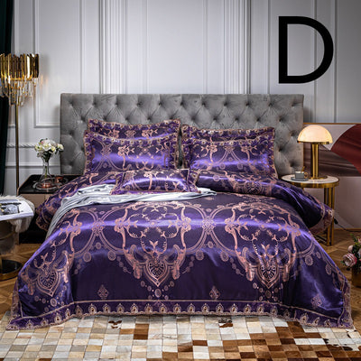 Conjunto de Cama Jacquard de Algodón con Encaje - 4 Piezas