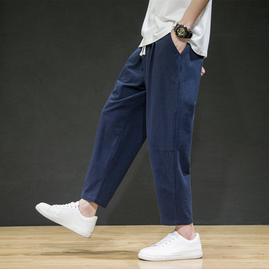 Pantalones Cropped Rectos de Algodón y Lino para Hombre - Image 3