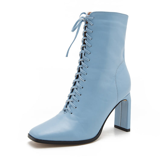 Botas de Cuero con Cordones Frontales y Tacón Grueso para Mujer - Image 10