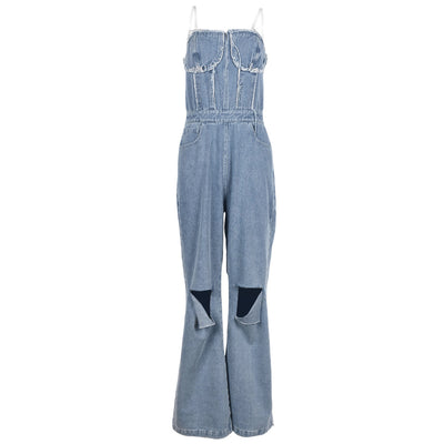 Jumpsuit Denim para Mujer con Escote V y Bolsillo Cremallera - Image 16