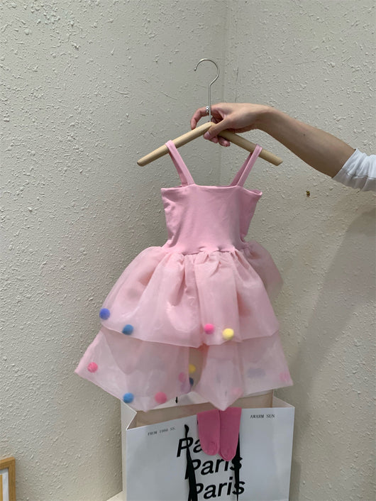 Vestido Princesa Infantil con Pompón de Pelaje Colorido - Image 8