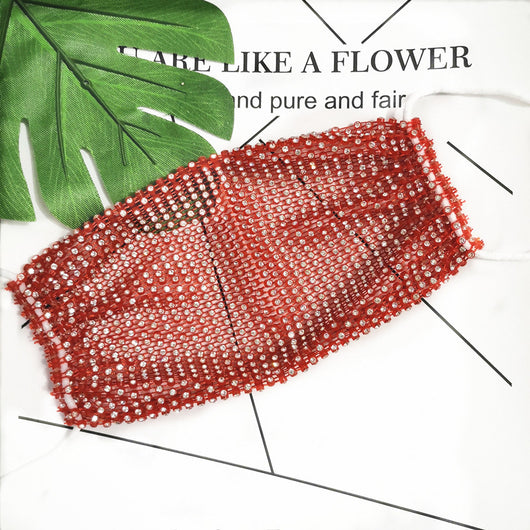 Rose red mesh decorative mask adorned with sparkling rhinestones, featuring a hanging ear design for women. - Image 11