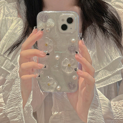 Funda Silicona con Flores y Brillo Epoxi para Teléfono
