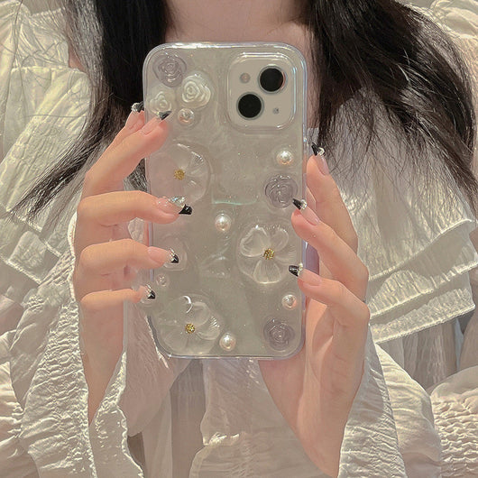Funda Silicona con Flores y Brillo Epoxi para Teléfono