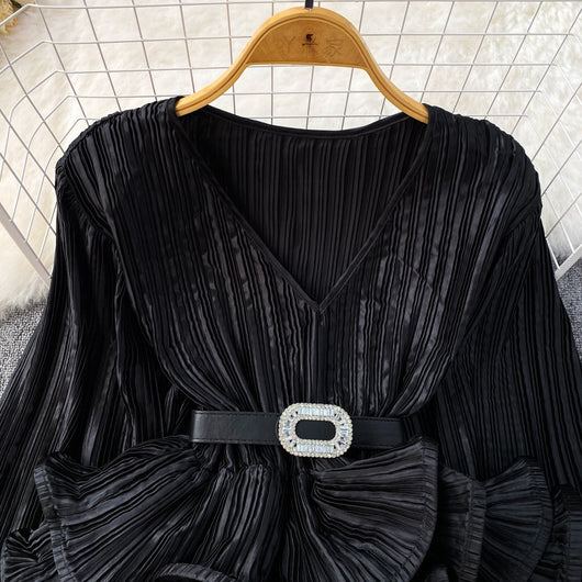 Blusa Suelta con Cuello V, Mangas Largas y Volantes en Bajo - Image 16