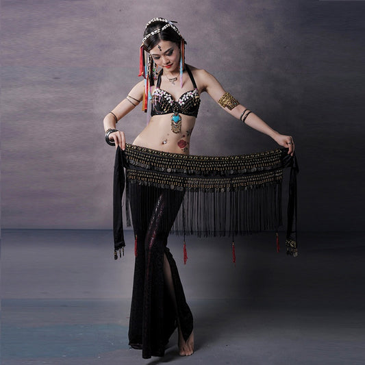 Cinturón de Danza del Vientre con Borlas y Cadena Étnica