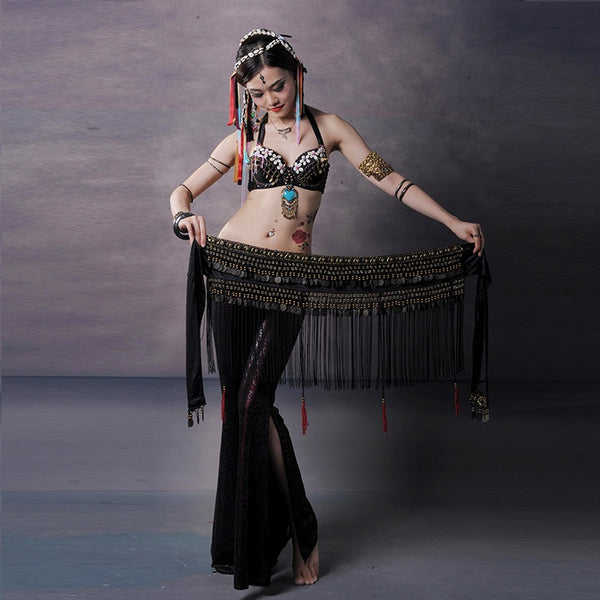Cinturón de Danza del Vientre con Borlas y Cadena Étnica