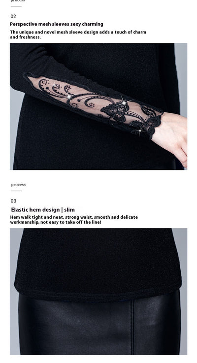 Blusa Cuello Alto con Encaje y Strass - Ajuste Slim para Otoño e Invierno - Image 27