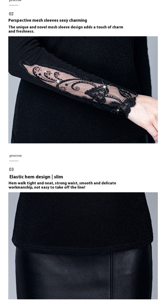 Blusa Cuello Alto con Encaje y Strass - Ajuste Slim para Otoño e Invierno - Image 27