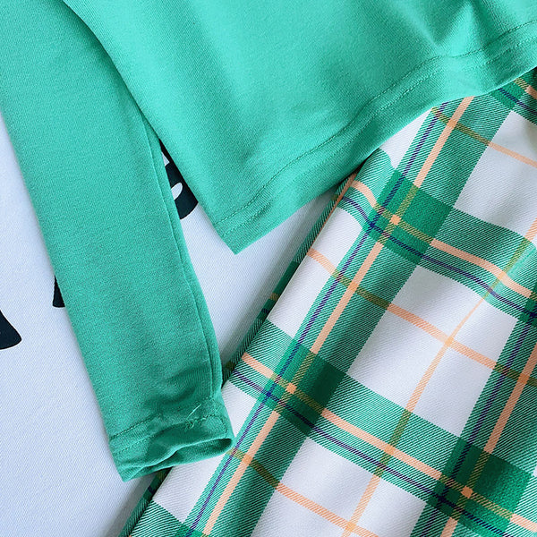 Conjunto Infantil: Blusa Cuadrille + Pantalón Ancho Elegante