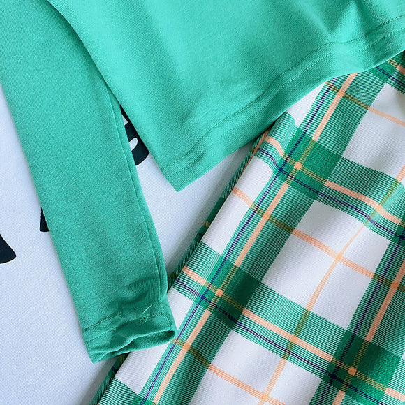 Conjunto Infantil: Blusa Cuadrille + Pantalón Ancho Elegante