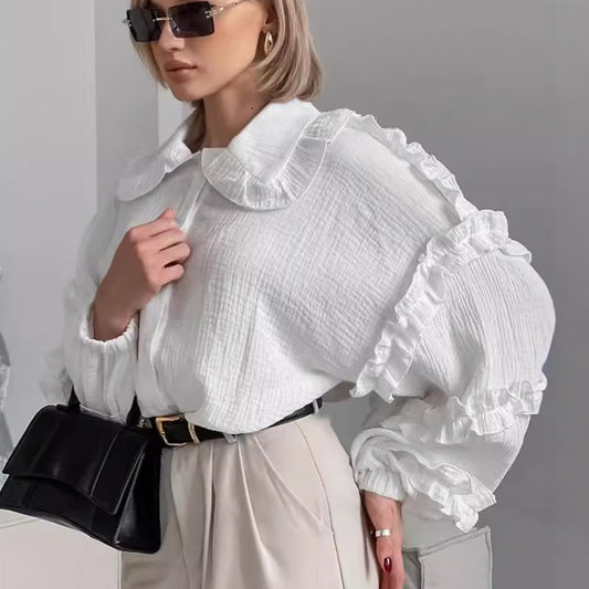Blusa Larga de Encaje Suelta con Manga Larga para Mujer - Image 2