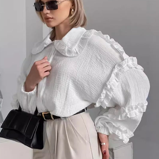 Blusa Larga de Encaje Suelta con Manga Larga para Mujer - Image 2