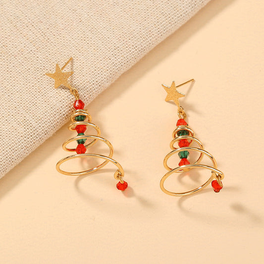 Aretes Navideños Espiral Árbol de Navidad con Estrella