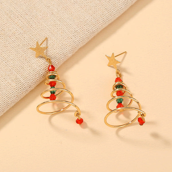 Aretes Navideños Espiral Árbol de Navidad con Estrella