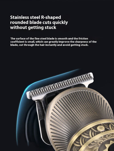 Gold retro carved electric hair clipper grooming kit with multiple trimmer heads, guide combs, cleaning brush, and USB cable. - Image 10