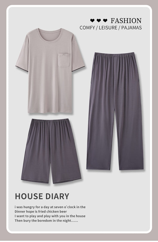 Pijama Hombre Modal Verano - Set 3 Piezas Manga Corta Transpirable - Image 29