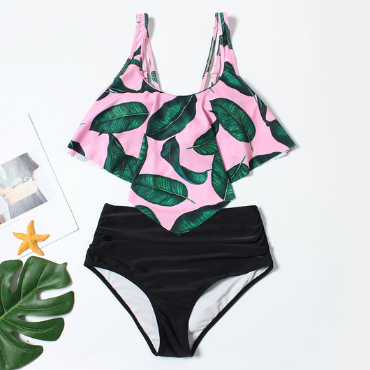 Bikini Dividido Estampado de Cintura Alta con Volantes para Mujer - Image 7