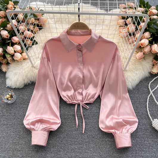 Top Crop Satinado Ajustado Estilo Cocción Ligera para Mujer - Image 15