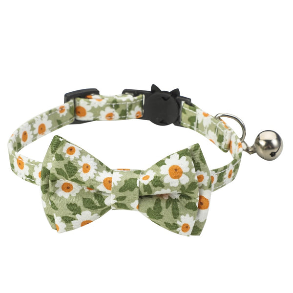 Collar Floral de Algodón con Moño para Gatos