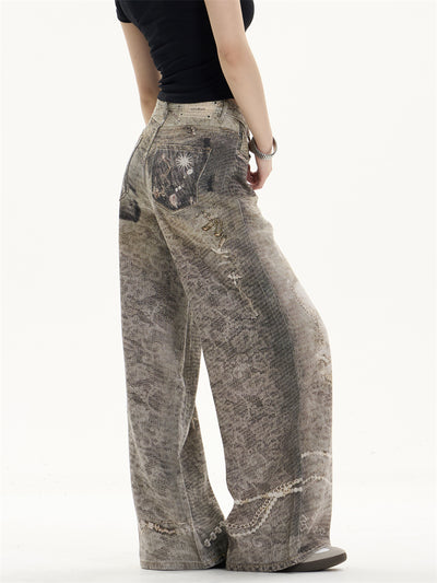 Pantalones Vaqueros Retro Desgastados Corte Recto Pierna Ancha - Image 12