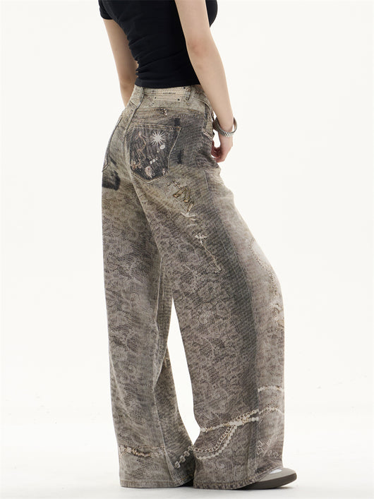 Pantalones Vaqueros Retro Desgastados Corte Recto Pierna Ancha - Image 12