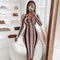 Vestido de Manga Larga a Rayas con Pecho Cruzado para Mujer
