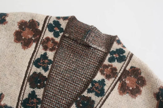 Cardigan Tejido Jacquard Vintage Largo - Suéter Elegante de Punto - Image 3